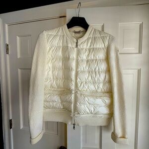 Moncler wool puffer cardigan! Rare, with detailed fringe trim!